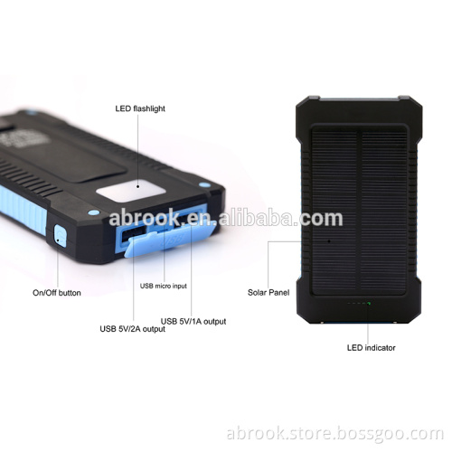 Waterproof 10000mah mini portable solar charger cell phone with camping light and compass